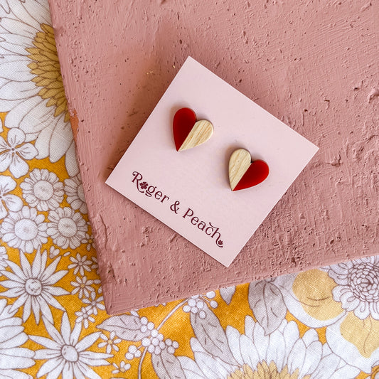Wooden Hearts Studs